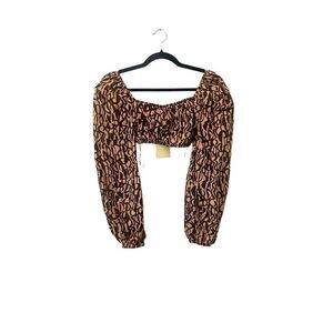 Charlie Holiday Anthropologie Neutral Abstract Peyton Long Sleeve Crop Top‎